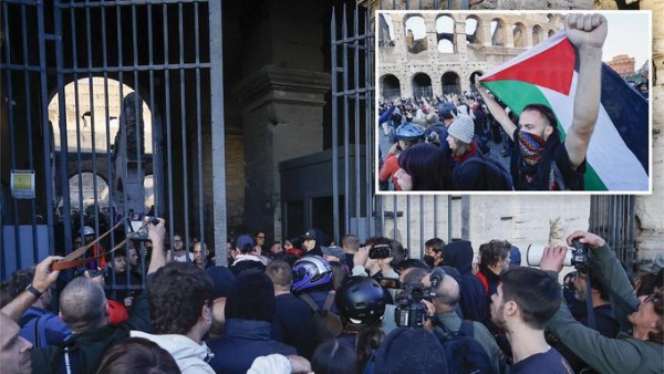 بأعلام فلسطين.. متظاهرون يقتحمون الكولوسيوم الروماني في إيطاليا