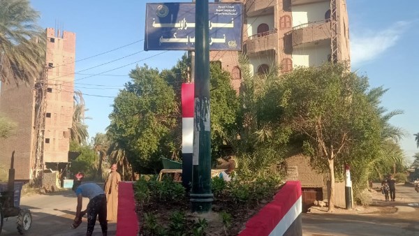 تجميل وتشجير ورفع كفاءة الشوارع بمدخل قرية الزاوية ضمن مبادرة “بلدنا جميلة”