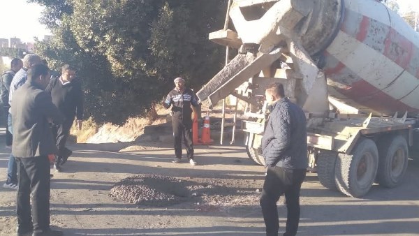 اصلاح هبوط أرضي بكوبري ماقوسة بالمنيا