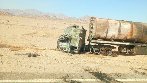 اشتعال النيران في سيارة نقل مواد بتر ولية 