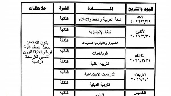 جدول امتحانات شهر مارس 2026 