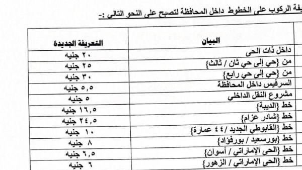 التعريفة الجديدة 