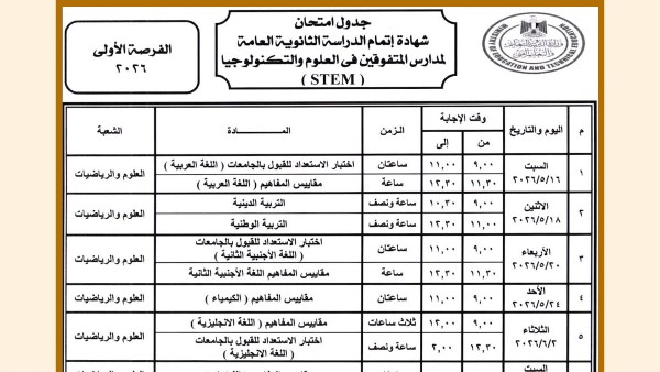 جدول امتحانات الثانوية العامة لطلاب STEM يثير الجدل..|الأهالي: مواعيده صادمة ونطالب بتعديله
