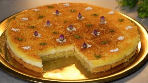 طريقة عمل كيكة البسبوسة بالكريمة