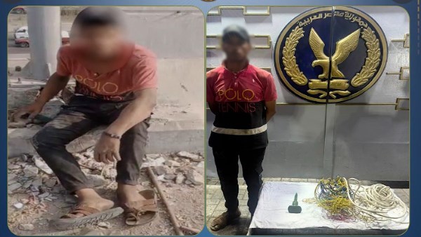 لص سرق أسلاك أعمدة الإنارة أعلى كوبري بالإسكندرية