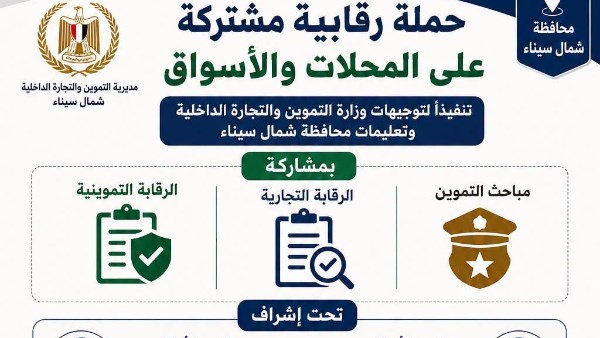 تموين شمال سيناء تؤكد استمرار حملاتها الرقابية للتصدي لكافة المخالفات