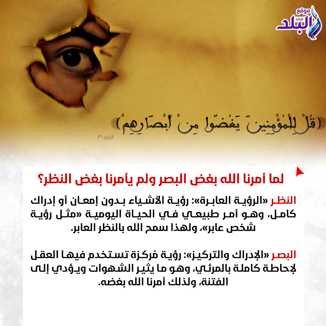 لما أمرنا الله بغض البصر ولم يأمرنا بغض النظر؟