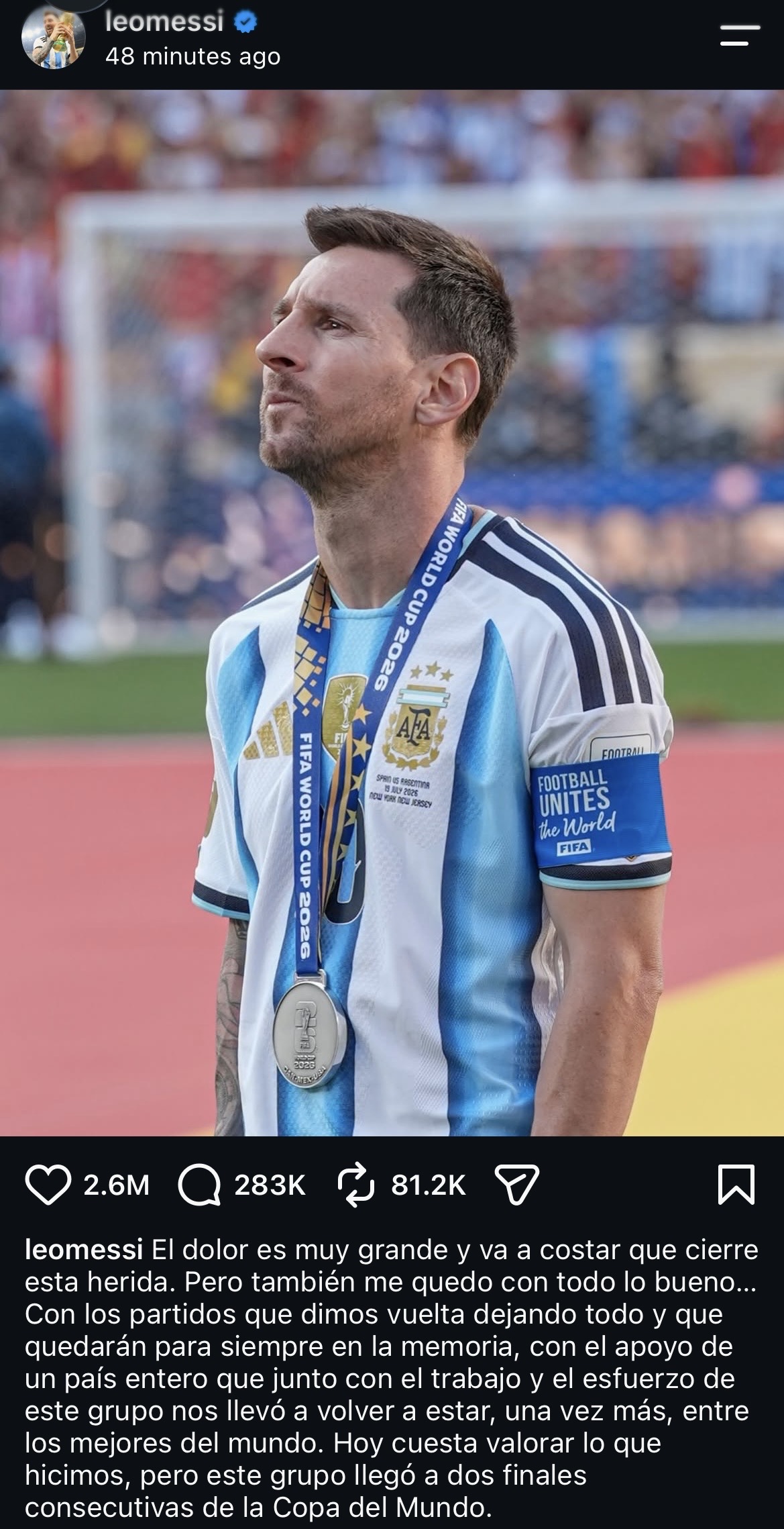 ميسي يوجه رسالته الأولى بعد خسارة نهائي كأس العالم 2026
